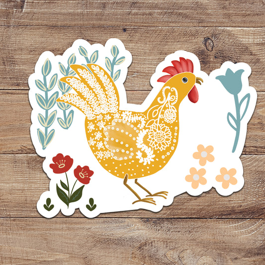 Floral Boho Orange Chicken Sticker