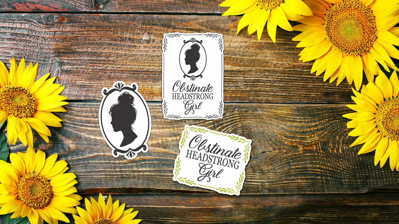 Jane Austen stickers surrounded by sunflowers