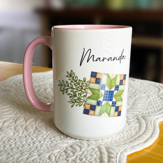 Quilt Block Mug personalized with name