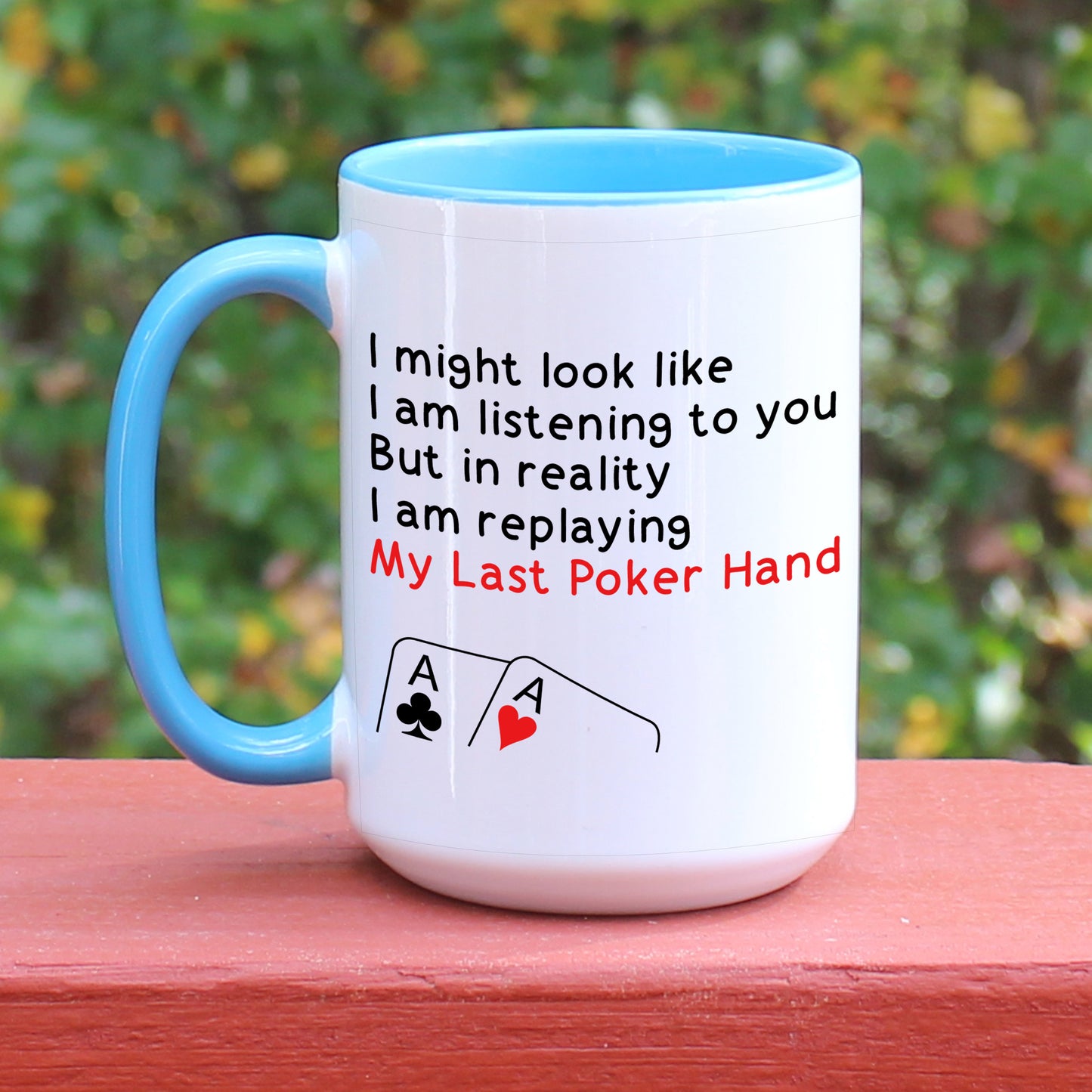Poker mug on blue accent mug