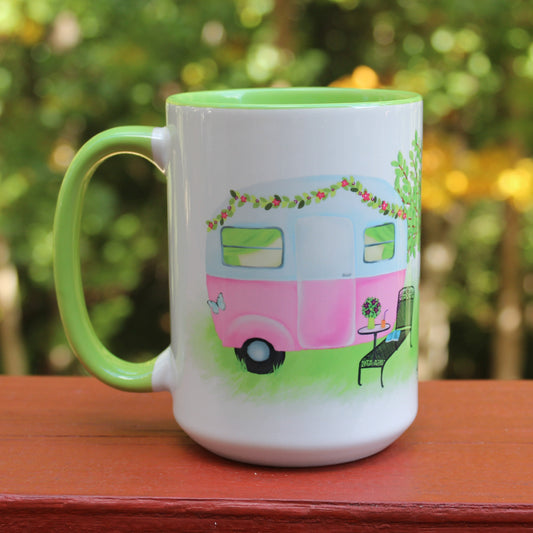 RV camper mug with spring and summer flowers