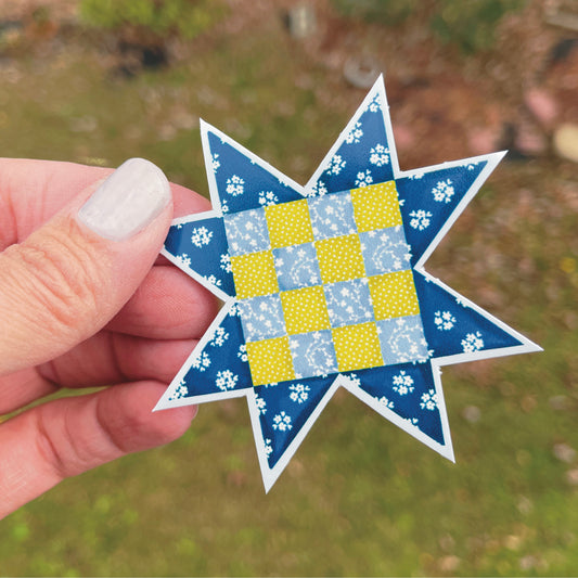 Sawtooth Star Quilt Block Sticker in Blue and Green