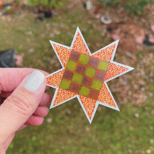 Sawtooth Star Quilt Block Sticker in Fall Orange and Brown 