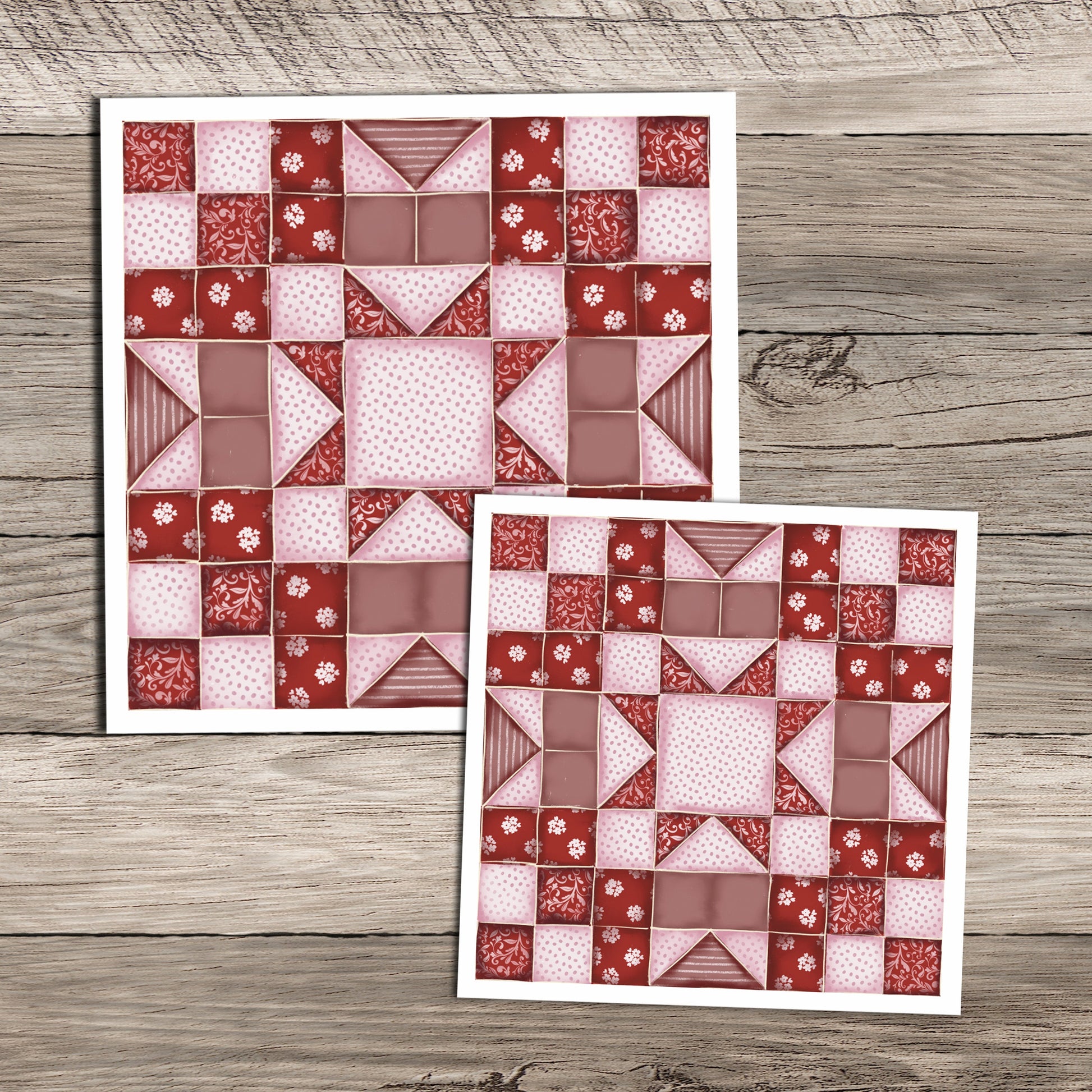 Valentine's Day quilt star block sticker in reds and pinks