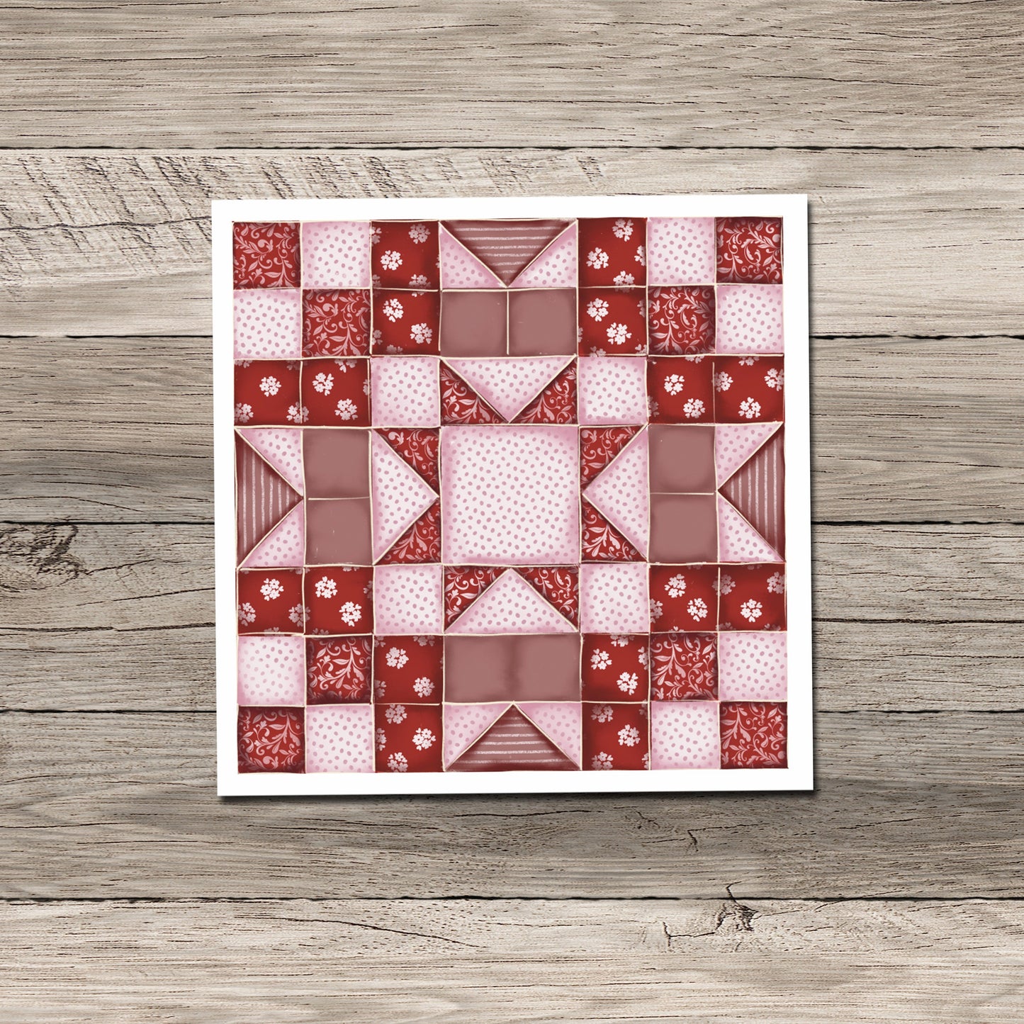 Valentine's Day quilt star block sticker in reds and pinks in large size.