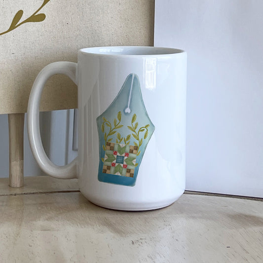 Quilt Block Fountain Pen Illustration Custom Coffee Mug For Writers, Planners