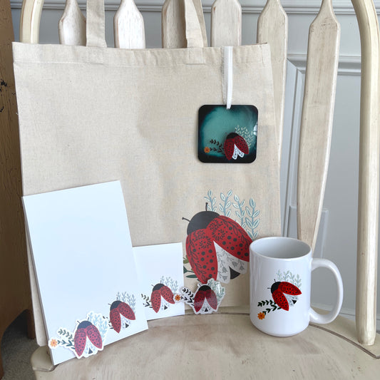 Ladybug Gift Set - Includes Tote, Mug, Ornament, Notepads, Magnet, Sticker