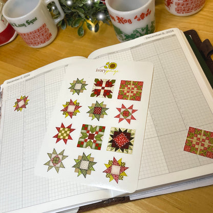 Christmas Quilt Block Pattern Star Stickers for Journals, Planners, Water Bottle, Aesthetic Laptop, Gifts For Quilters