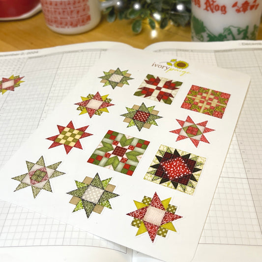 Christmas Quilt Block Pattern Star Stickers for Journals, Planners, Water Bottle, Aesthetic Laptop, Gifts For Quilters