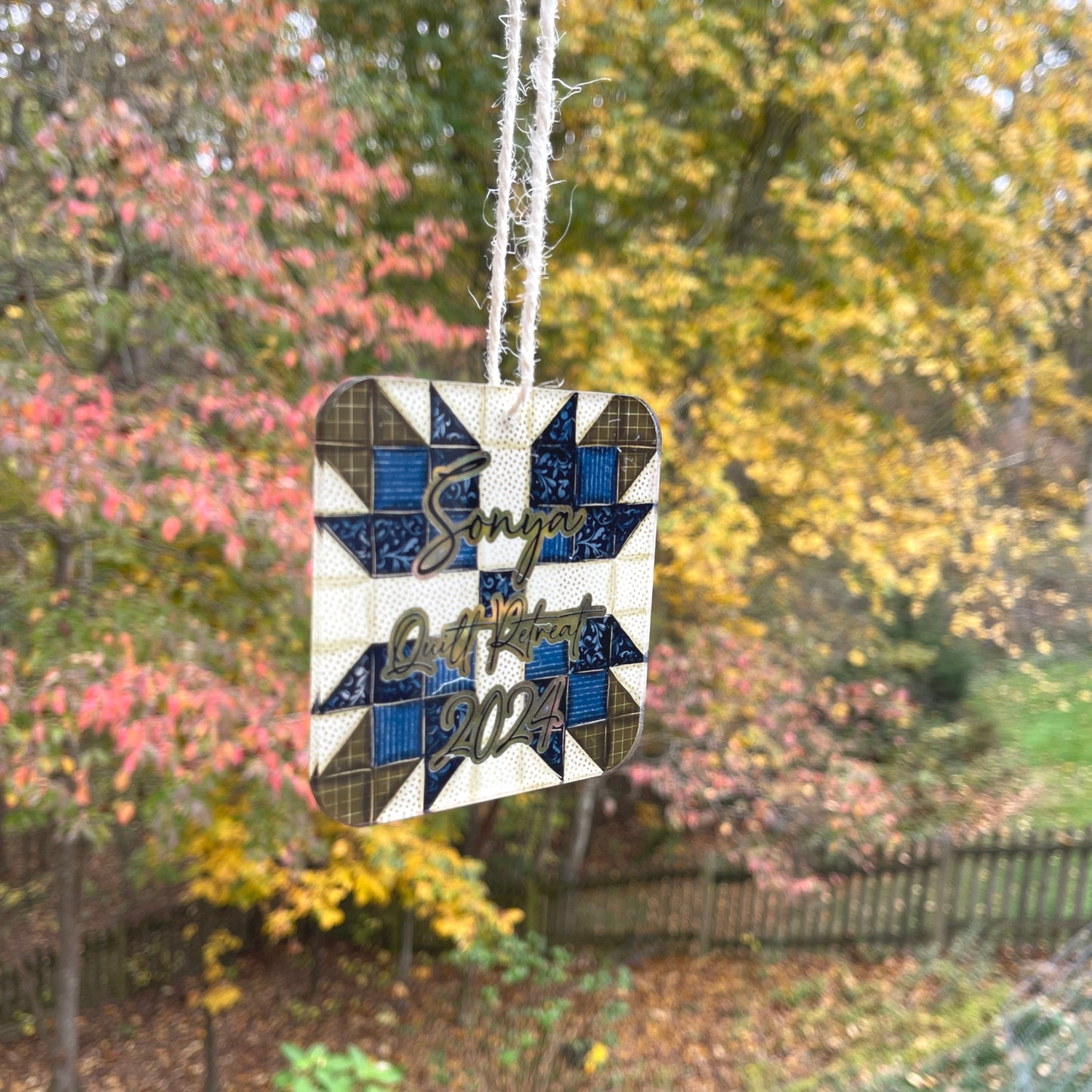 Star Quilt Block Blue Christmas Ornament, Personalized Gift For Quilters