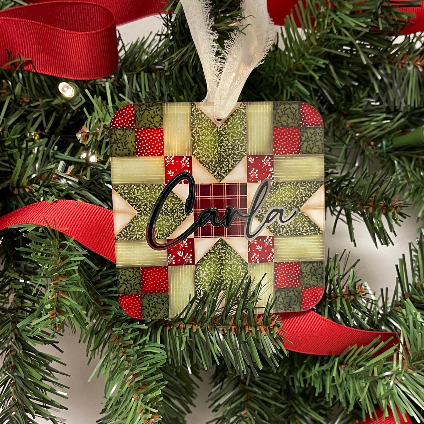 Personalized Quilt Star Block Ornament