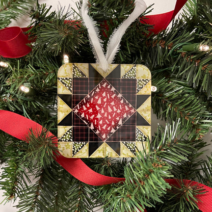 Personalized Star Quilt Block Christmas Ornament, Rustic Farmhouse Decor, Gift For Quilter