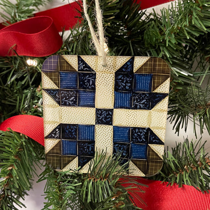 Star Quilt Block Blue Christmas Ornament, Personalized Gift For Quilters