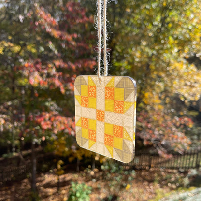 Star Quilt Block Personalized Christmas Ornament, Yellow Floral, Gift For Quilters