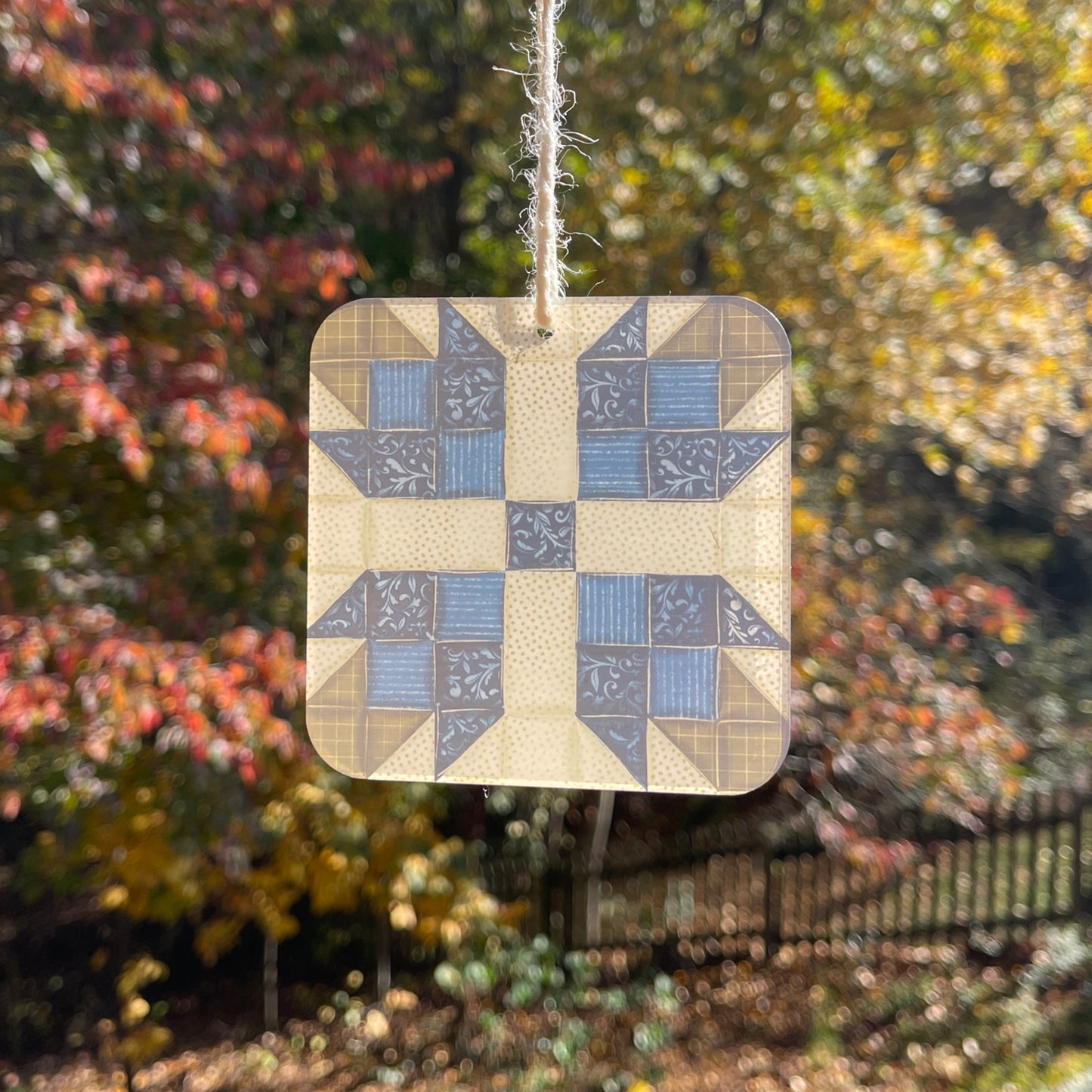 Star Quilt Block Blue Christmas Ornament, Personalized Gift For Quilters