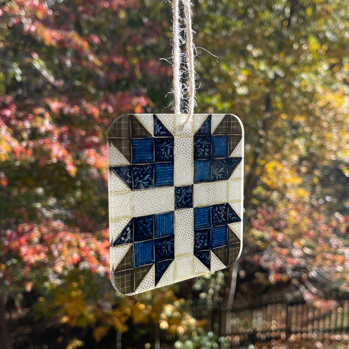 Star Quilt Block Blue Christmas Ornament, Personalized Gift For Quilters