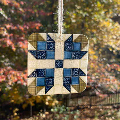 Star Quilt Block Blue Christmas Ornament, Personalized Gift For Quilters