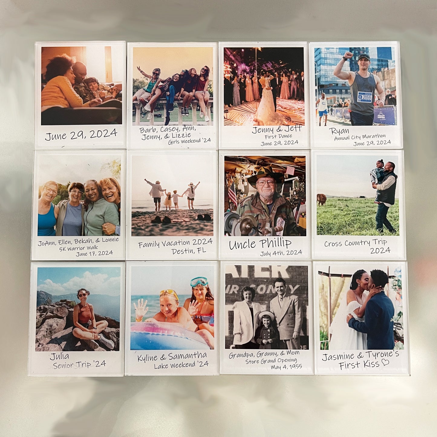 Personalized Vintage Style Photo Magnet, 3" x 3.5", Set of 4 Custom Photos Printed on Acrylic