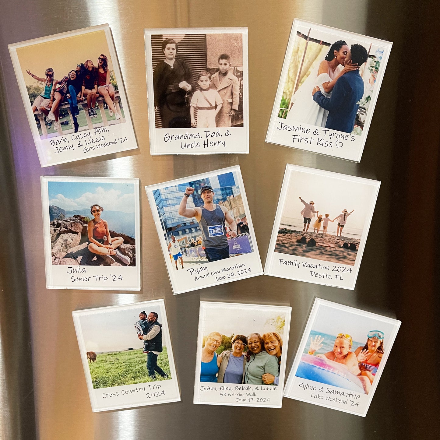 Personalized Vintage Style Photo Magnet, 3" x 3.5", Set of 4 Custom Photos Printed on Acrylic