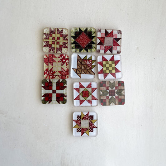 Quilt Block Pattern Mini Fridge Magnets, Set of 10, Gifts For Quilters - RED