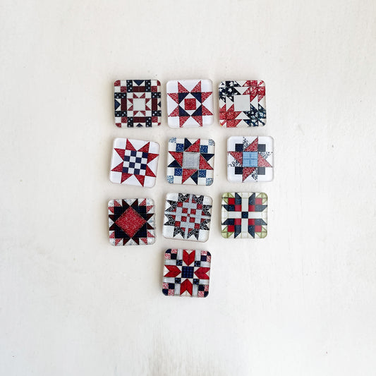 Patriotic Quilt Block Patterns Mini Fridge Magnets, Americana, Set of 10