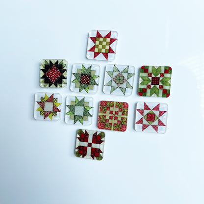 Christmas Quilt Block Refrigerator Magnet, Set of 10, Gifts For Quilters