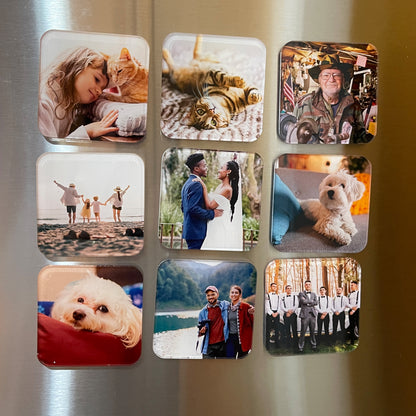 Photo Magnet, 2.5" Square, Set of 9 Custom Photos Printed on Acrylic