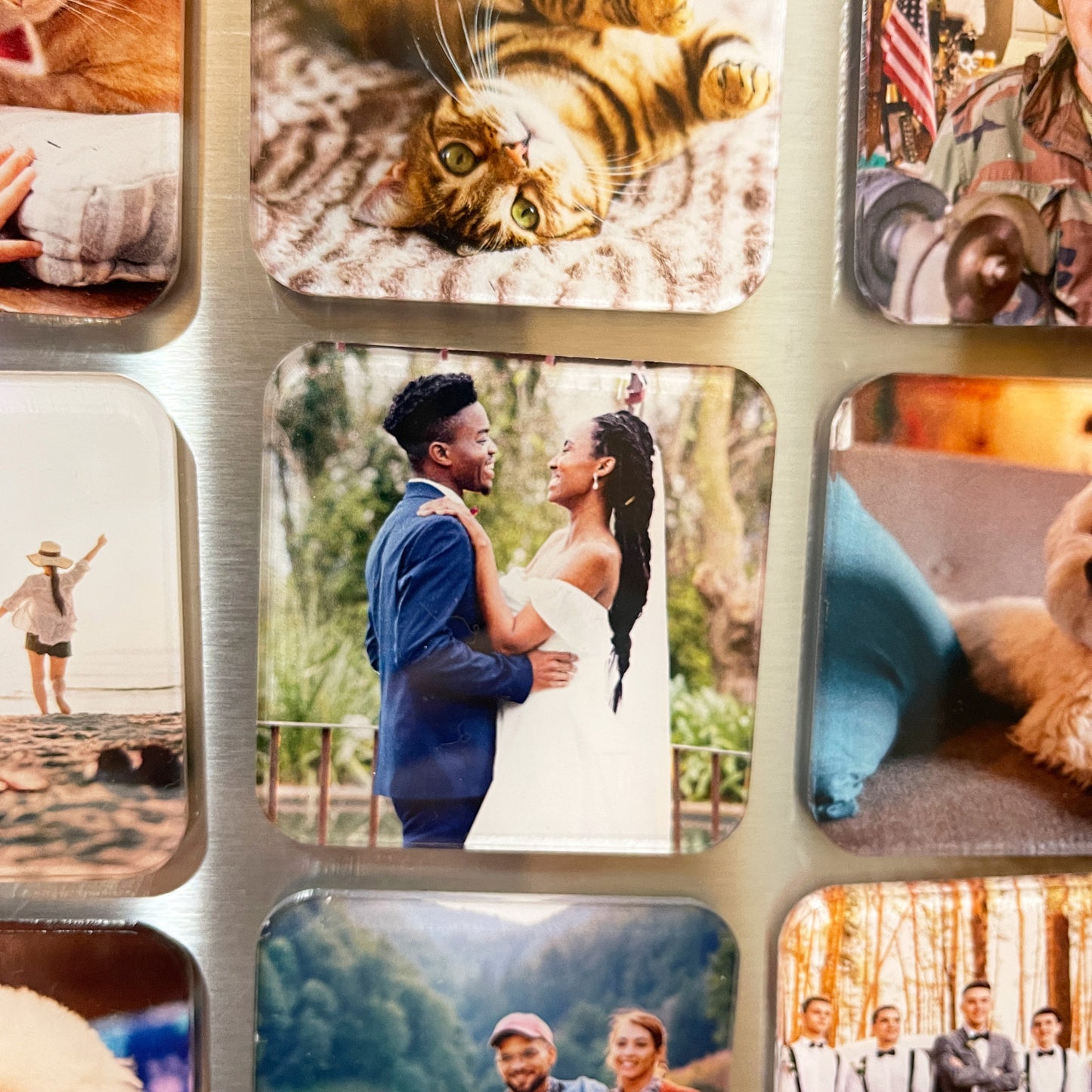 Photo Magnet, 2.5" Square, Set of 9 Custom Photos Printed on Acrylic