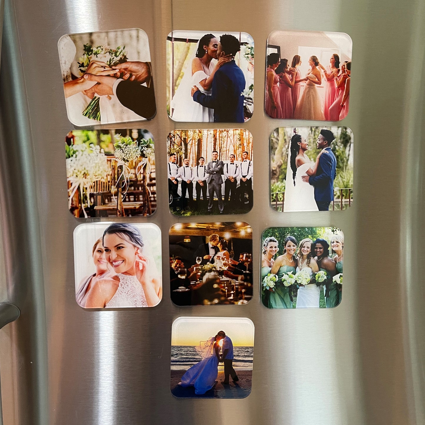 Photo Magnet, 3" Square, Set of 9 Custom Photos Printed on Acrylic