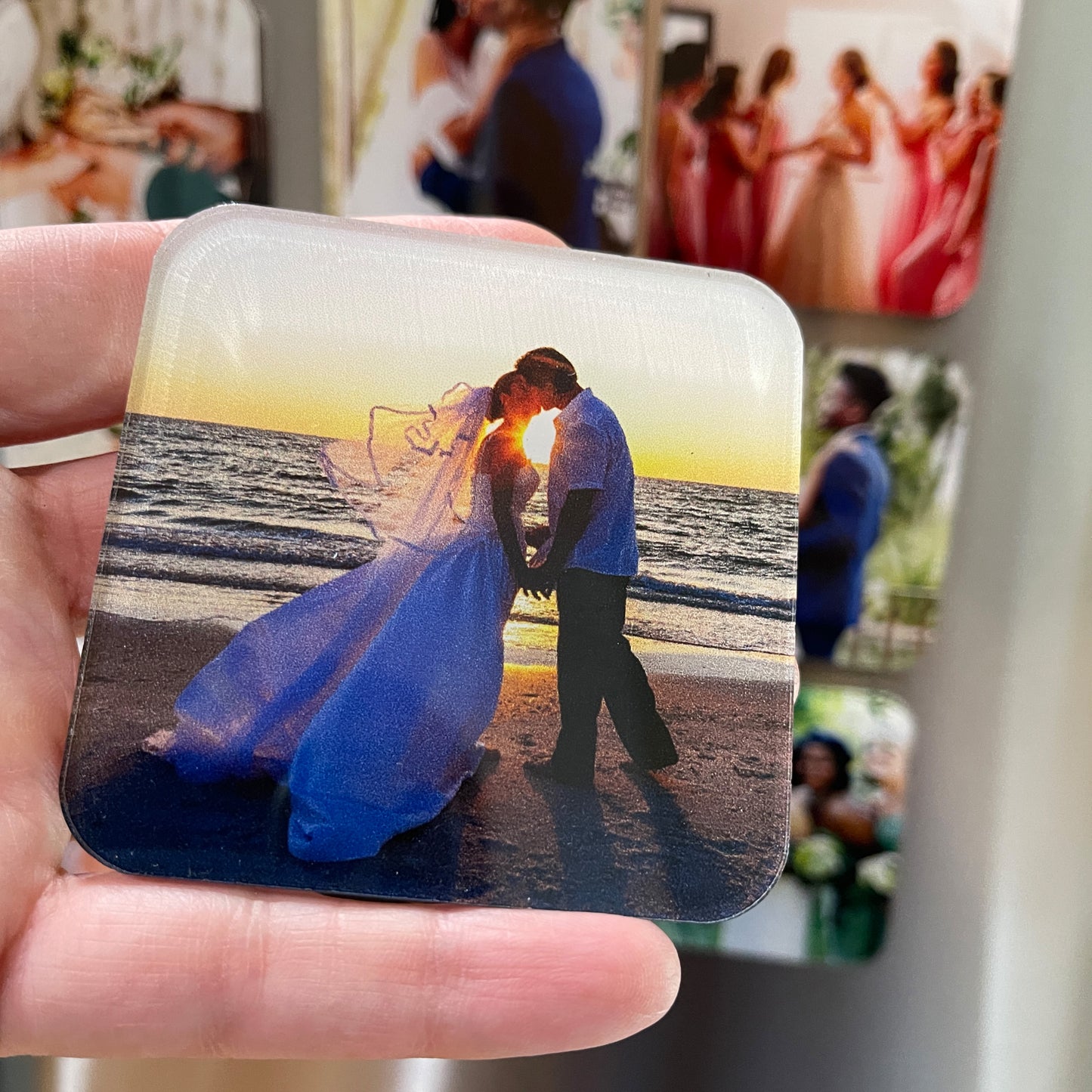 Photo Magnet, 3" Square, Set of 4 Custom Photos Printed on Acrylic