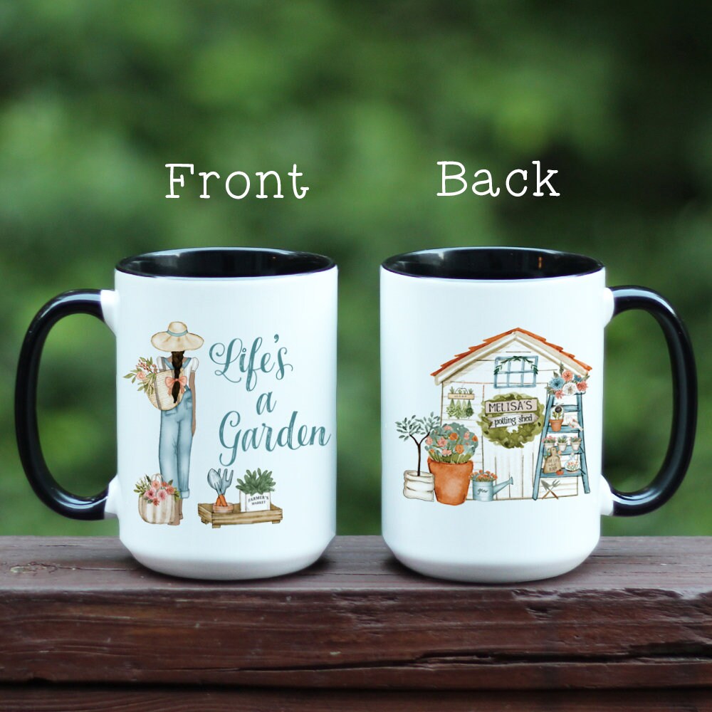 Life's a garden custom personalized coffee mug gift for gardeners