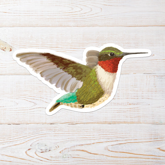 Hummingbird sticker with greens and reds